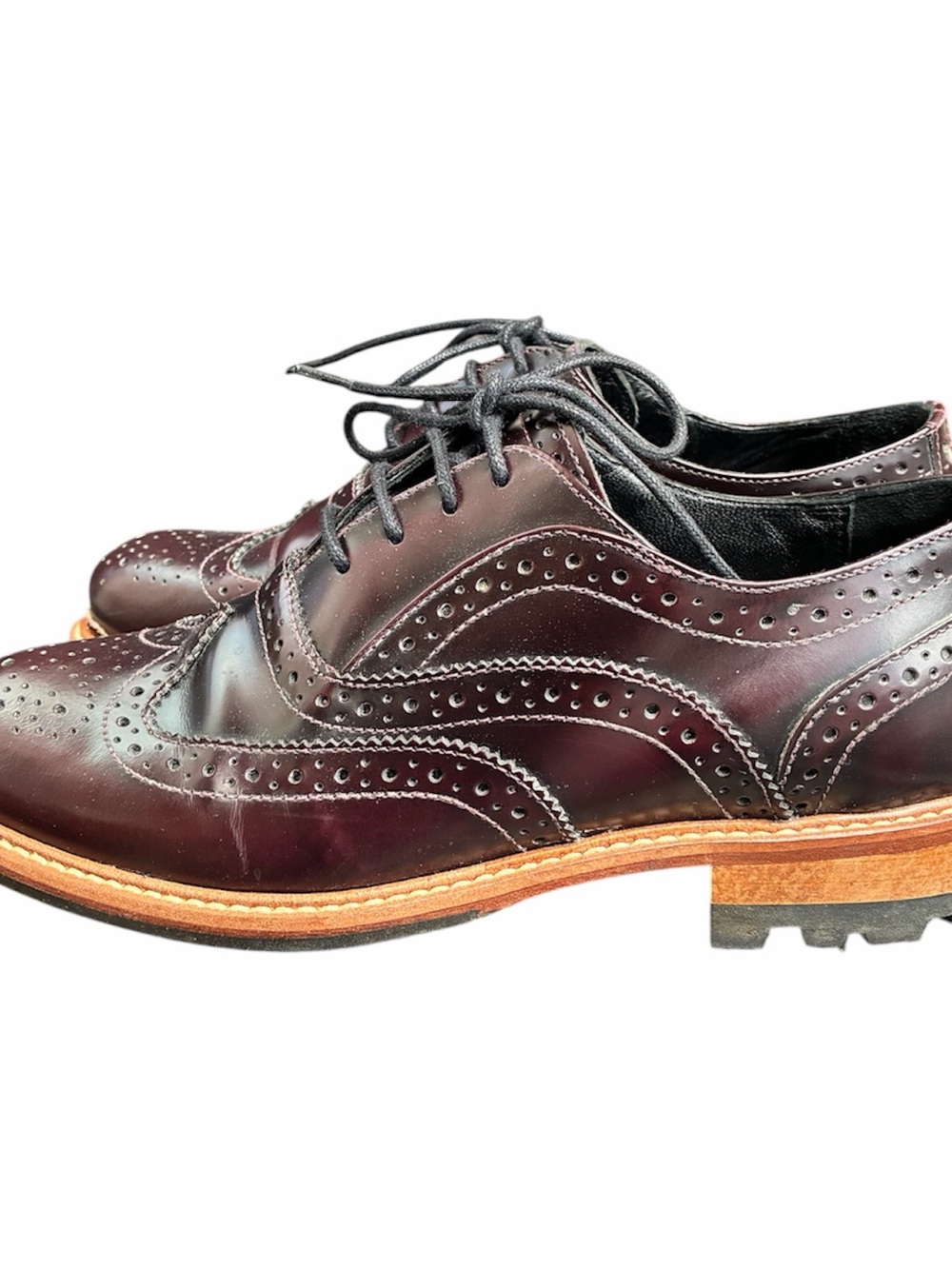 Women's Burgundy Wingtip Oxford Flats - Lace-Up Loafers Sz 38 or sz7 - Picture 3 of 7